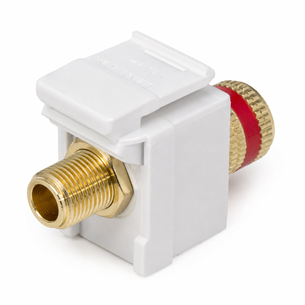 Leviton 40833-BWR Binding Post QuickPort Coupler, Red Stripe, White Housing