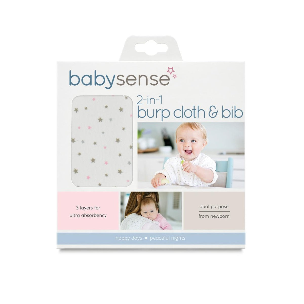 Babysense BYSE-2N1-STONE 2-In-1 Burp Cloth & Bib - STONE