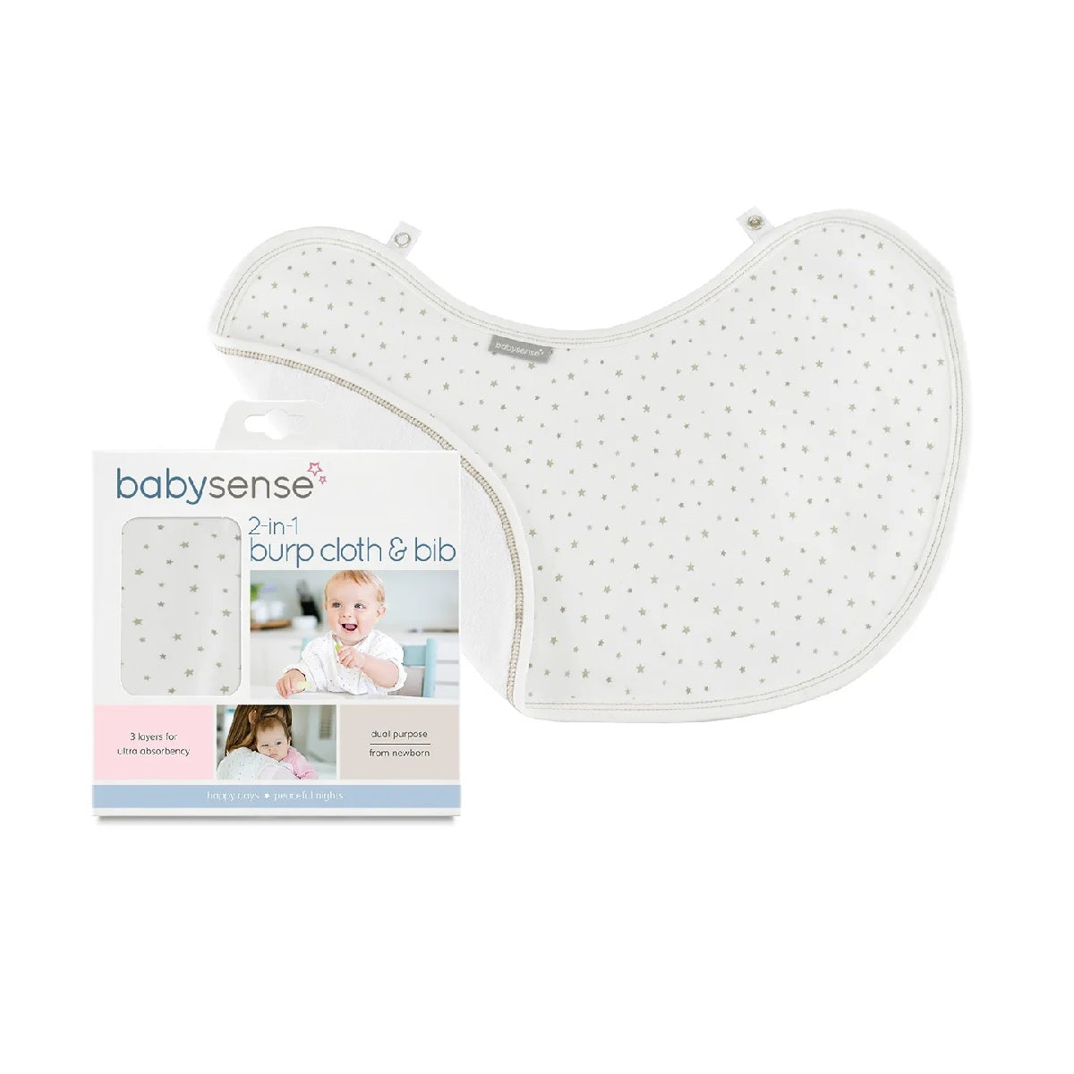 Babysense BYSE-2N1-STONE 2-In-1 Burp Cloth & Bib - STONE