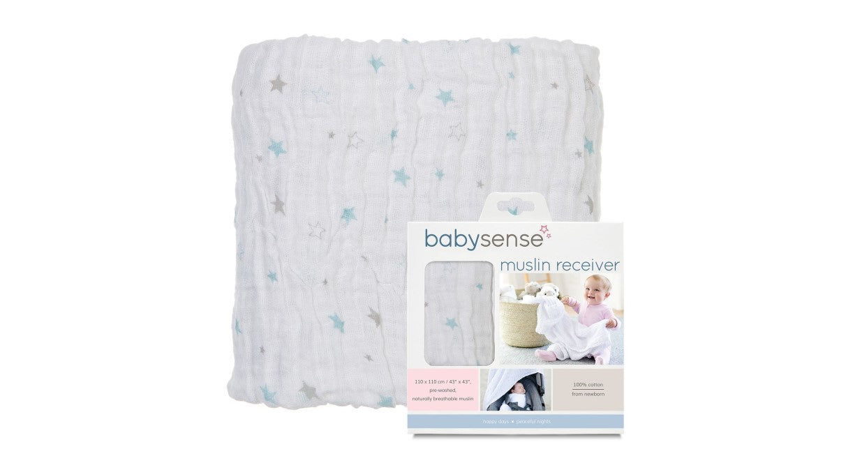 Baby Sense - Muslin Receiving Blanket - Blue