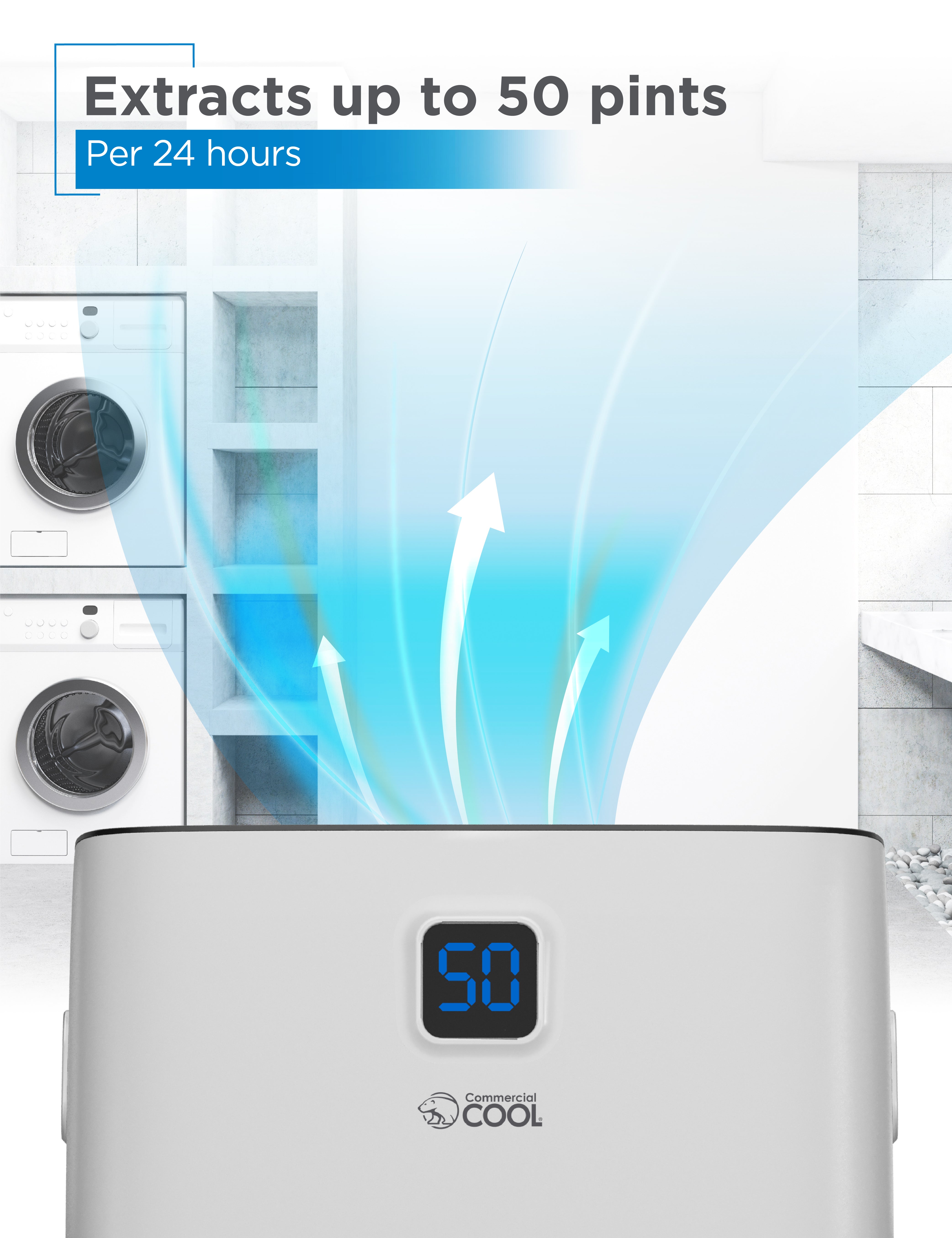 COMMERCIAL COOL CCD50PJW 50 Pint 4500 Sq. Ft. Dehumidifier with Pump & Adjustable Humidistat