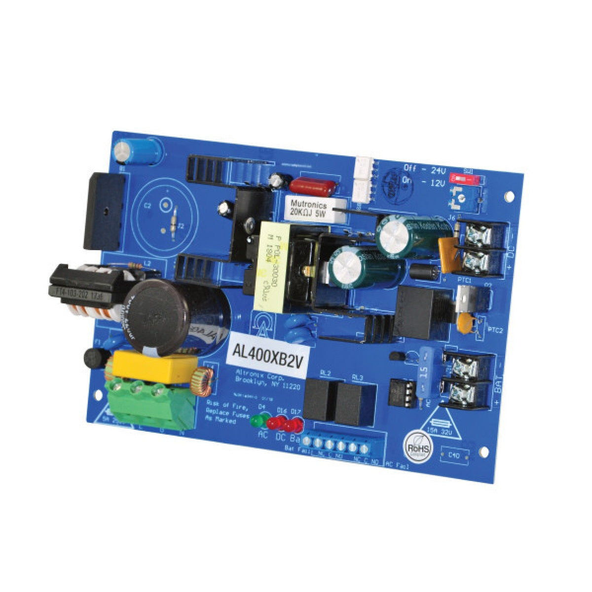 Altronix AL400XB2V Power Supply Charger, Single Class Output, 12/24VDC at 4A, 220VAC, Board_x000D_