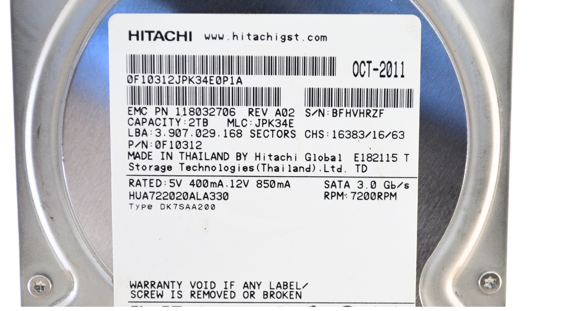 Dell HUA22020ALA330 2TB 7200RPM SATA 3Gbps 32MB 3.5" Internal Hard Drive