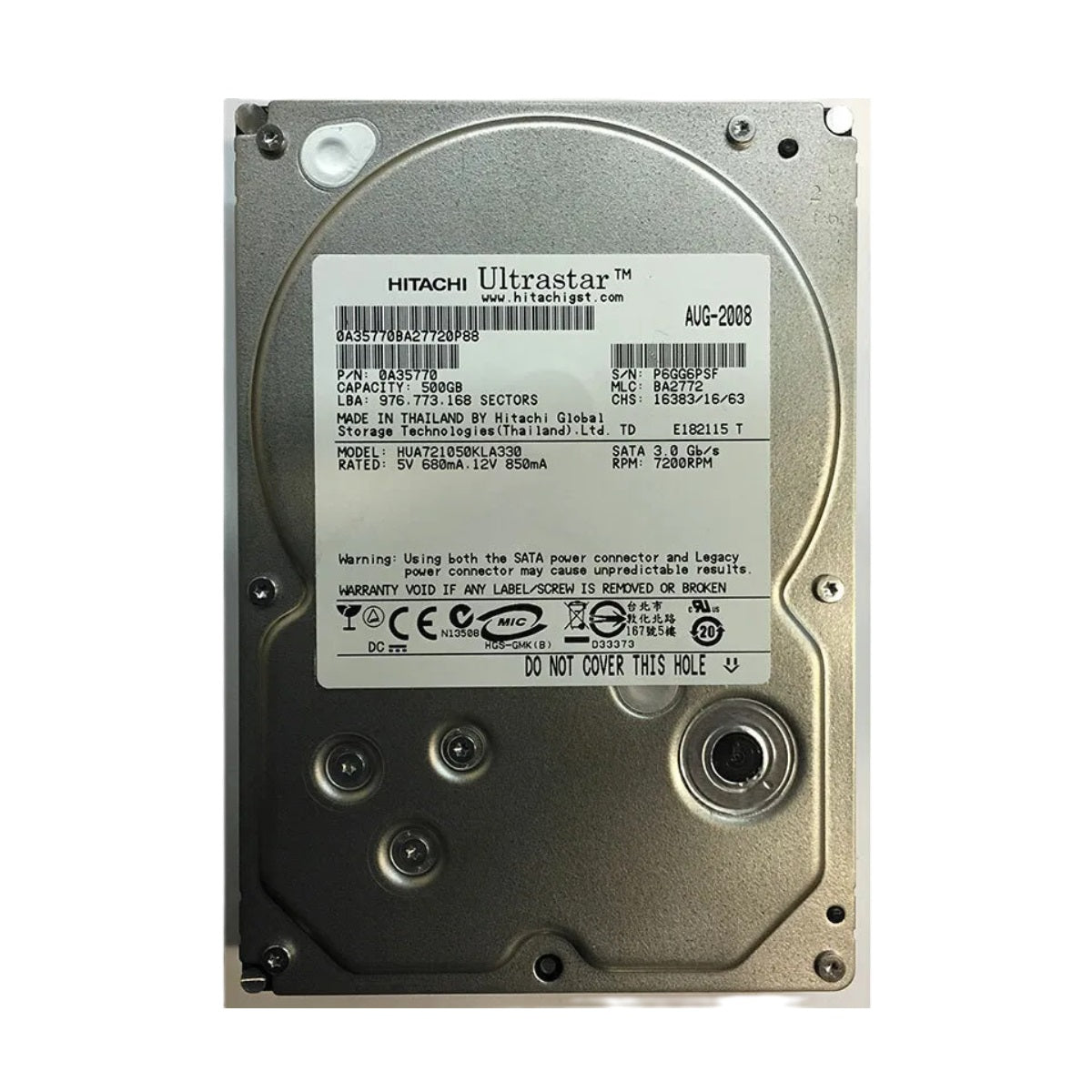 Hitachi HUA721050KLA330 500GB 7200RPM 3.5" SATA/300 Hard Drive (Pack of 2)