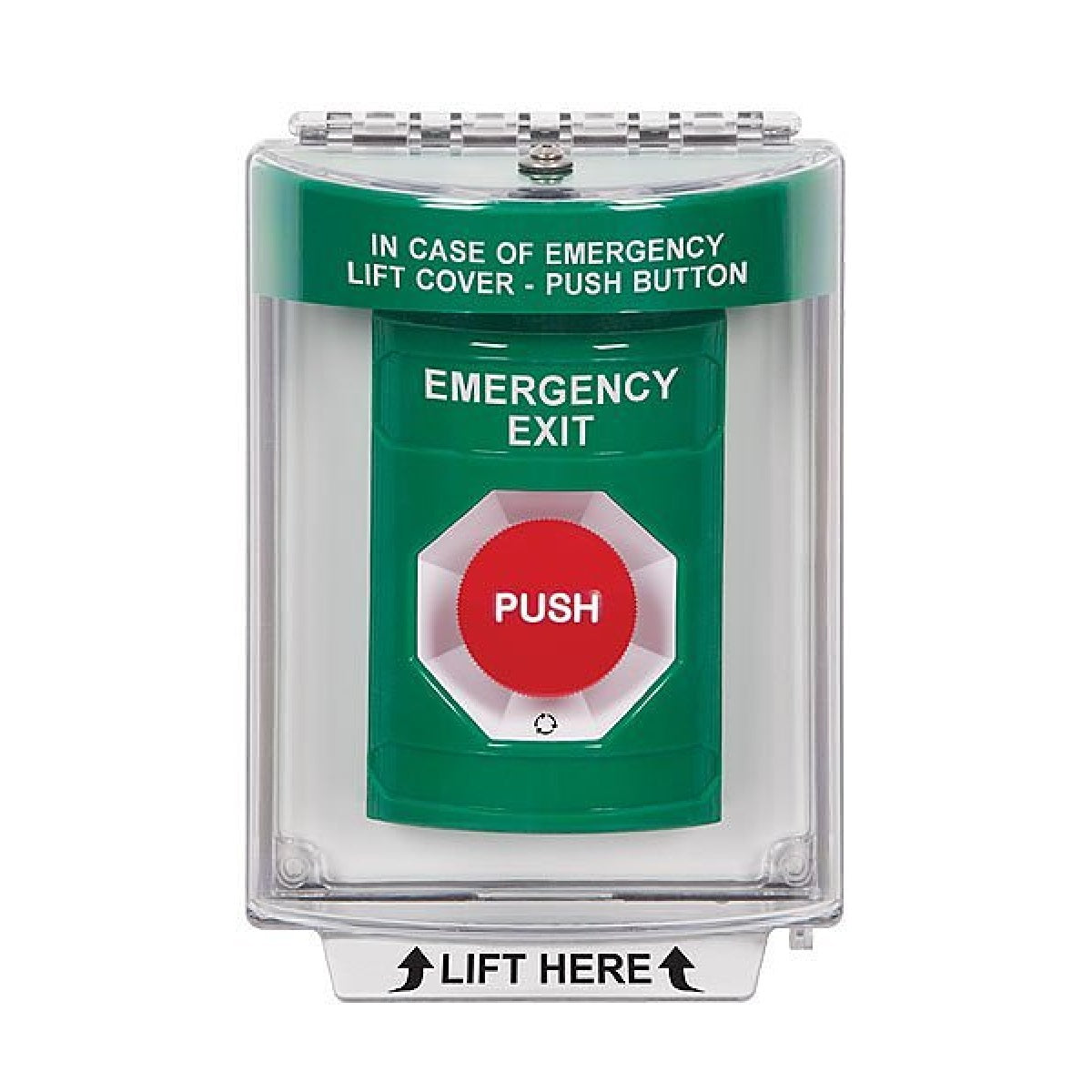 STI SS2141EX-EN Indoor/Outdoor Stopper Station Push Button with Horn, Flush Mount, Pneumatic, LED, ""Emergency" Exit" Label, Turn-to-Reset, Green