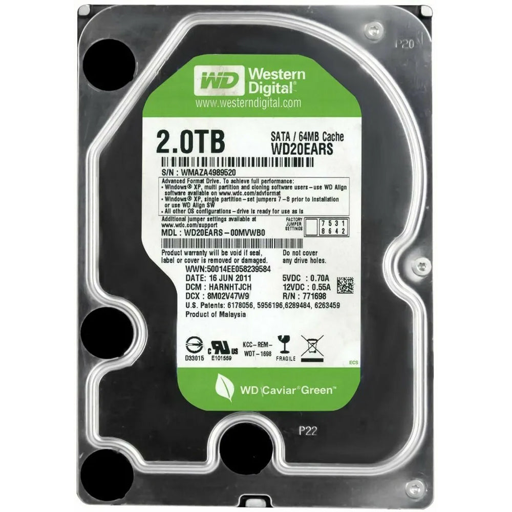 Western Digital Caviar Green WD20EARS-00MVWB0 2TB SATA 3.5" Internal Hard Drive