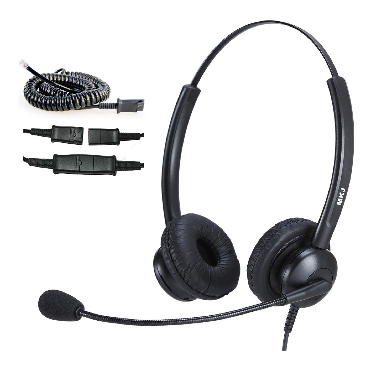 MKJ MKJ308DSQD002C Telephone Headset for Office Phones Dual Ear RJ9 Phone Headset with Microphone Noise Canceling