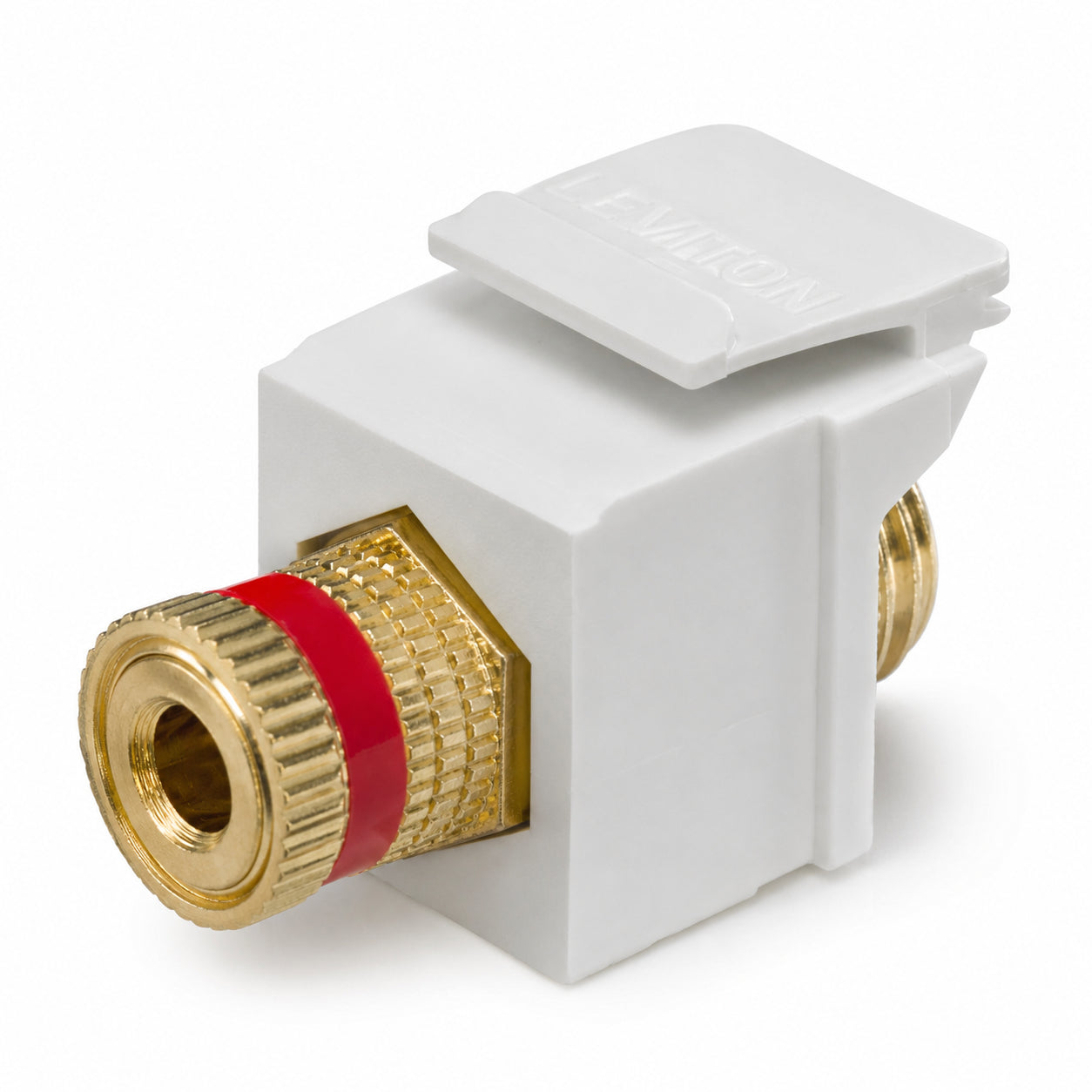 Leviton 40833-BWR Binding Post QuickPort Coupler, Red Stripe, White Housing