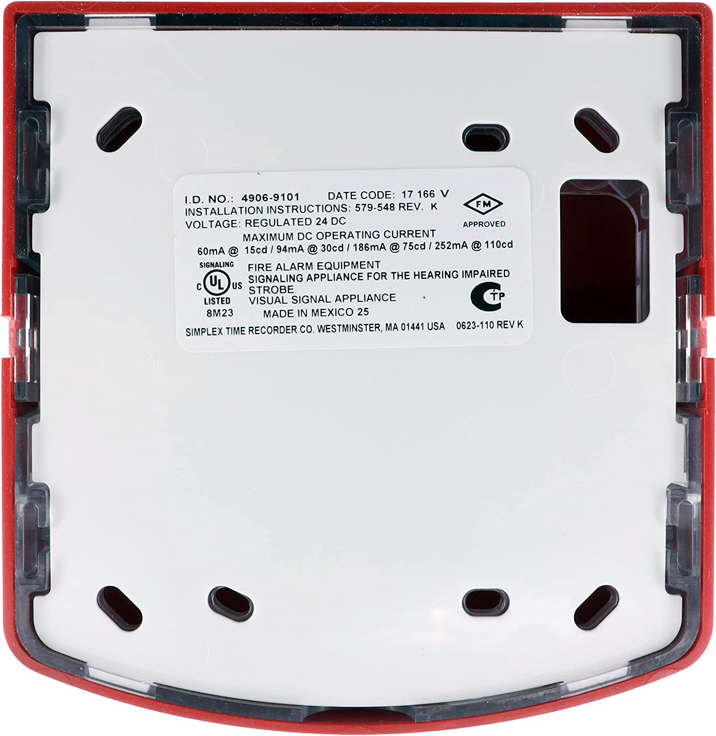 Simplex 4906-9101 Truealert Multi-Candela Wall Mount Strobe