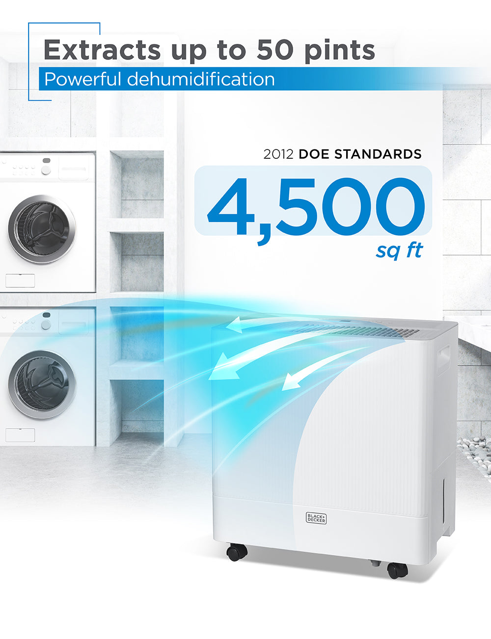 BLACK+DECKER BD50PMWSA 50-Pint 4500 Sq. Ft. Portable Dehumidifier with Built-in Pump