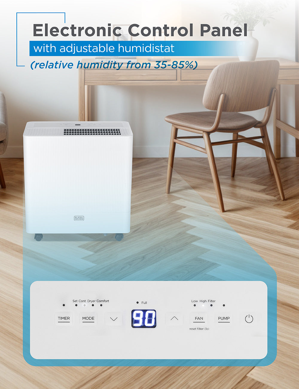 BLACK+DECKER BD50PMWSA 50-Pint 4500 Sq. Ft. Portable Dehumidifier with Built-in Pump