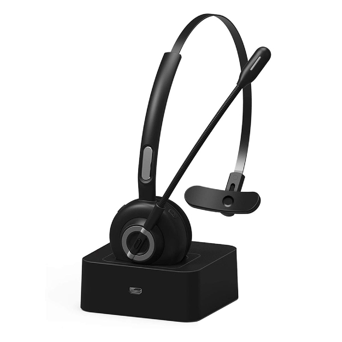 M & M BH-M97 Bluetooth 5.0 Mono Headset with Noise-Canceling Microphone and Charging Dock