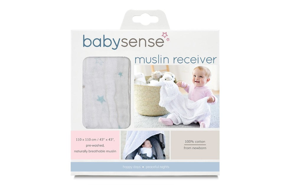 Baby Sense - Muslin Receiving Blanket - Blue