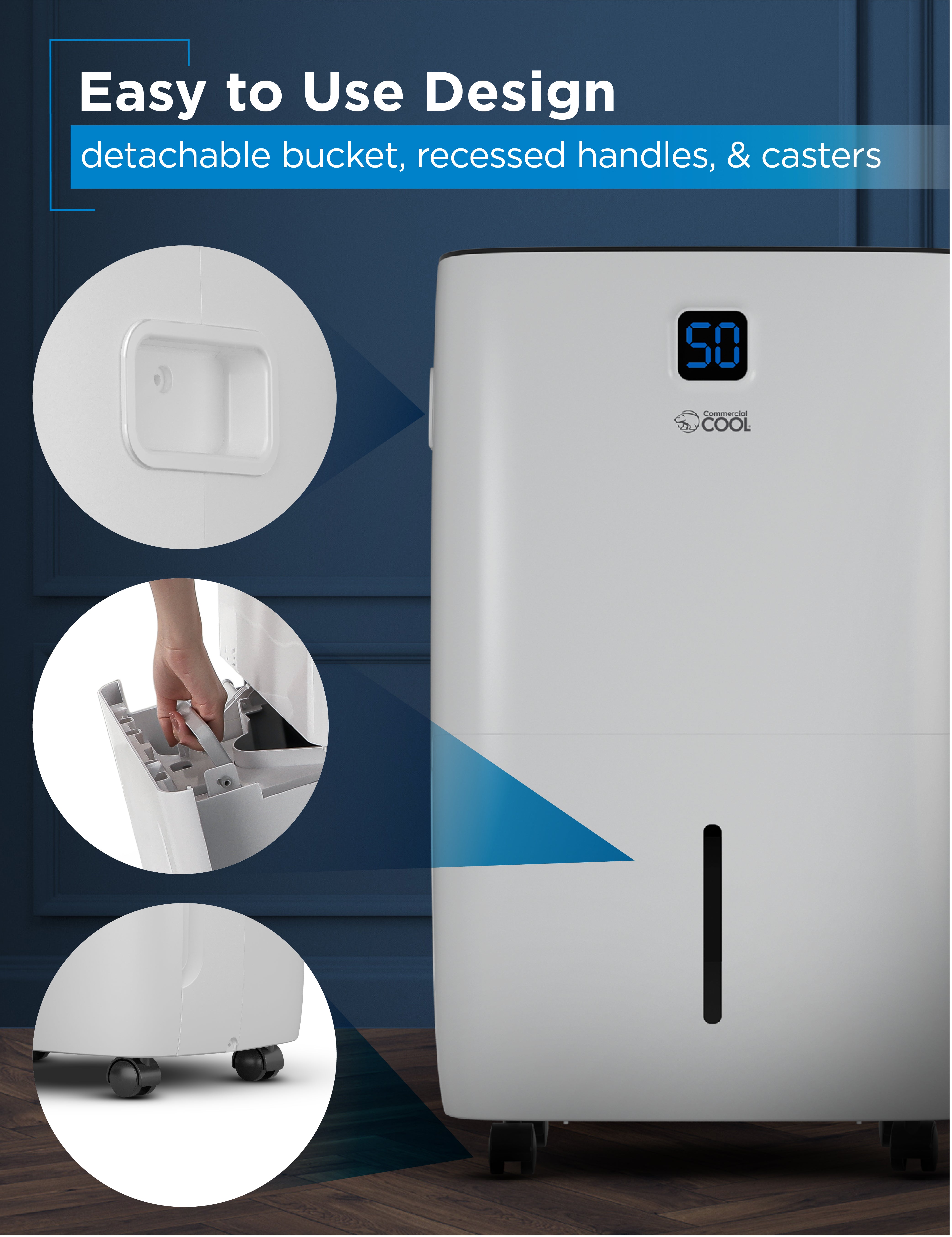 COMMERCIAL COOL CCD50PJW 50 Pint 4500 Sq. Ft. Dehumidifier with Pump & Adjustable Humidistat