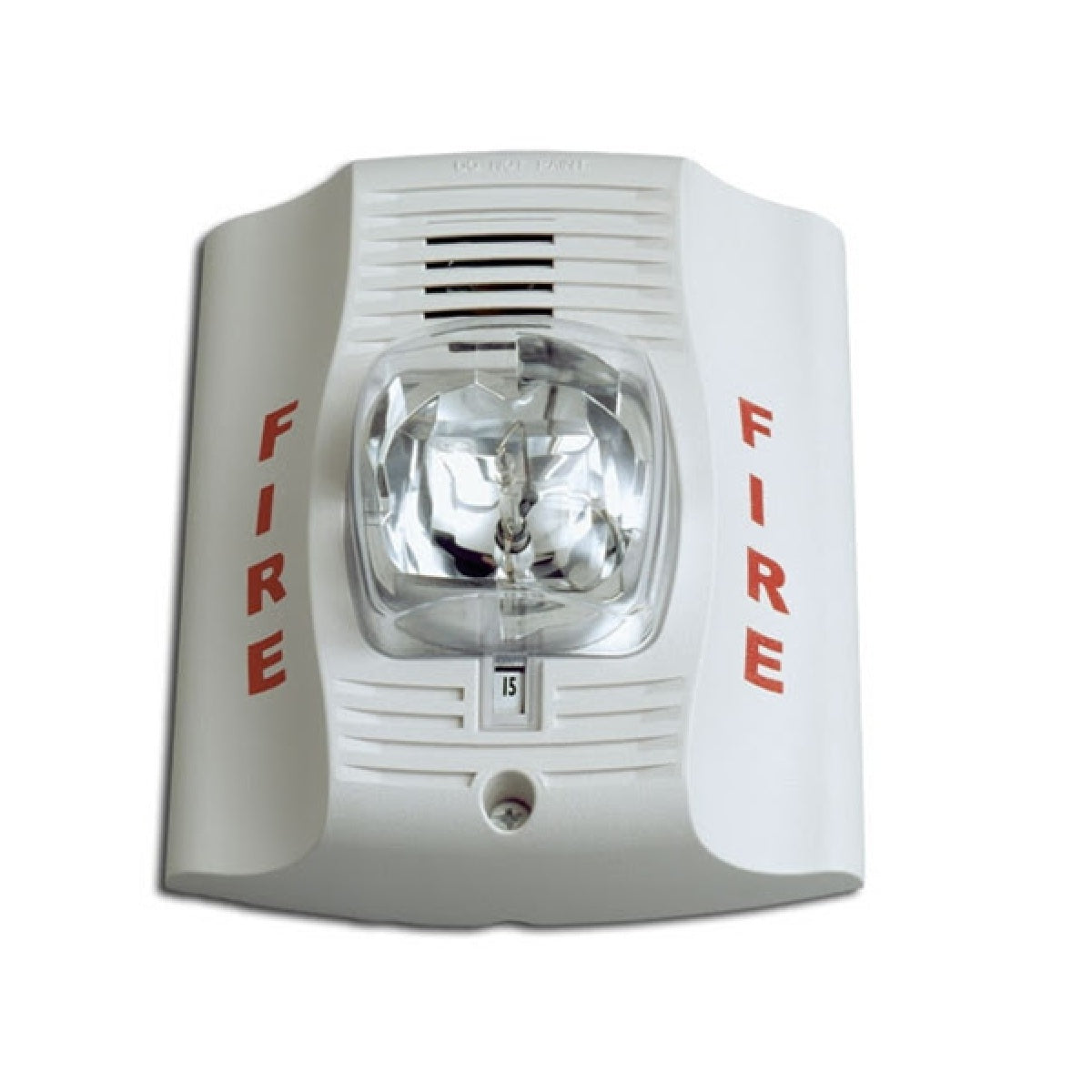 System Sensor P2W Horn Strobe, White, Wall Mount, Two-Wire, FIRE Lettering