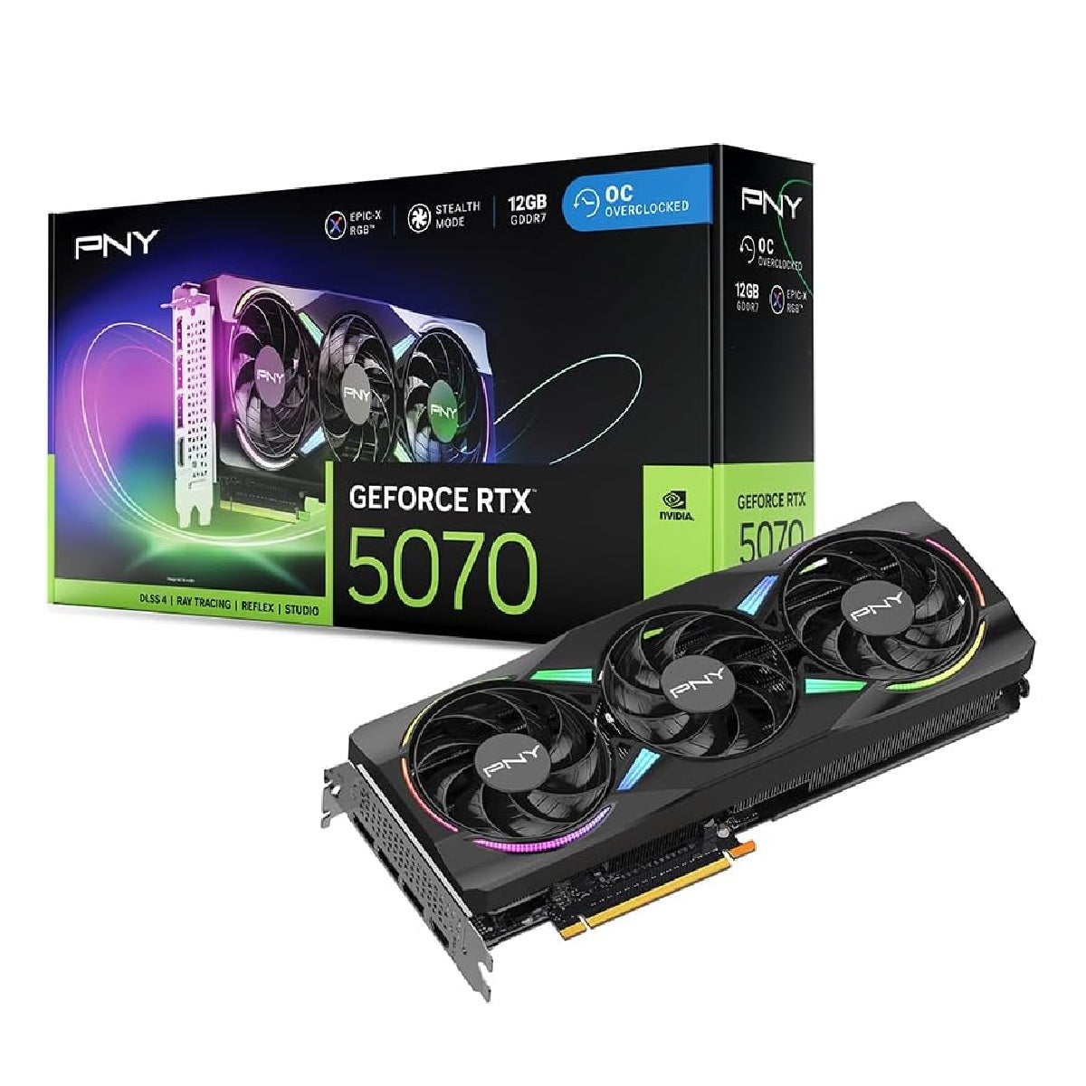 PNY GeForce RTX™ 5070 12GB ARGB EPIC-X RGB™ Overclocked Triple Fan GPU