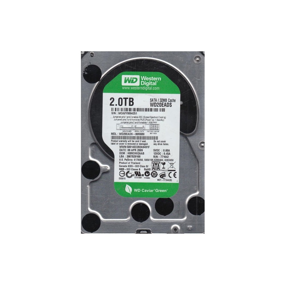 Western Digital WD20EADS-00R6B0 Caviar Green 2TB SATA III 3.5” Internal Hard Drive