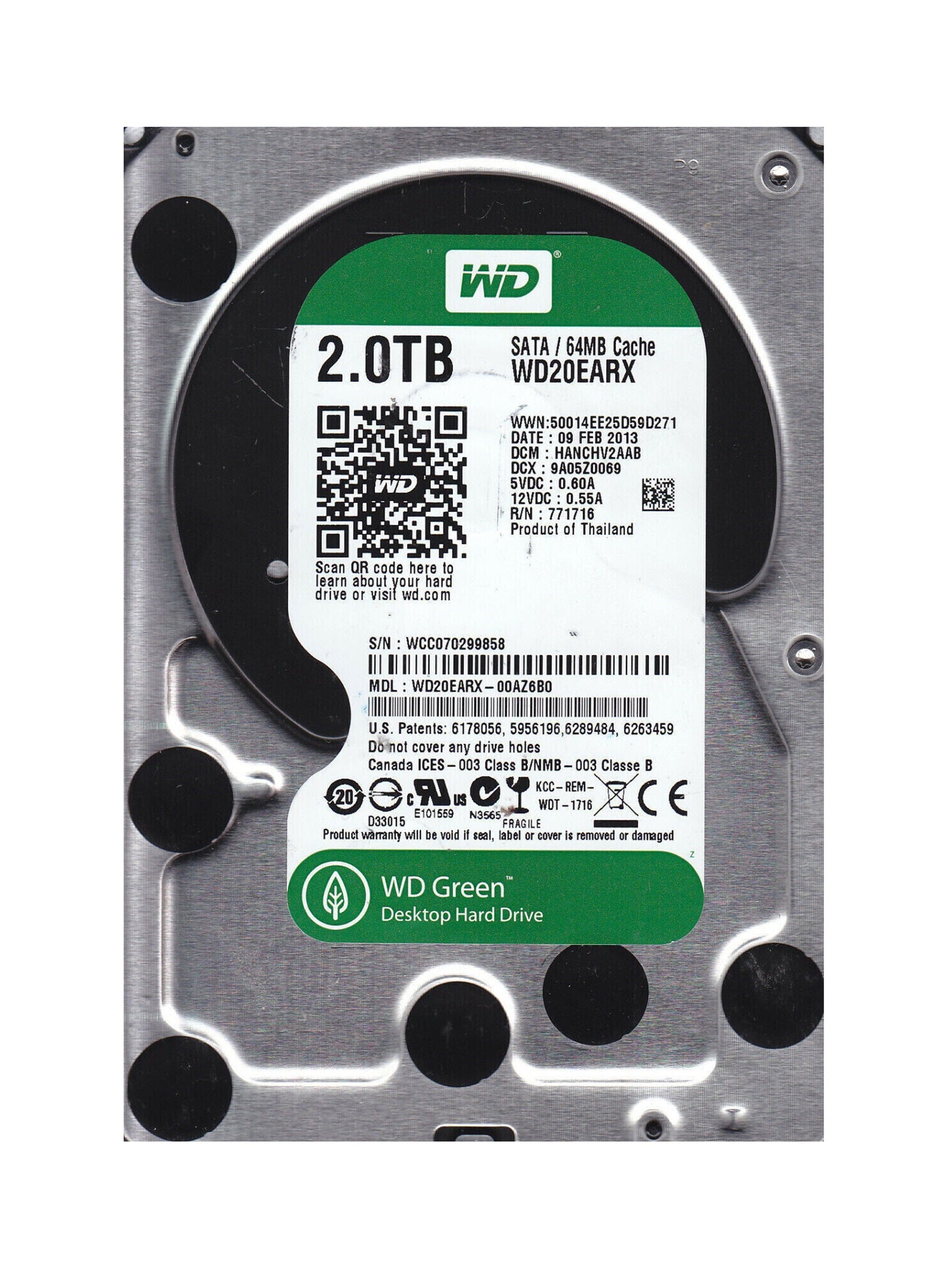 Western Digital WD20EARX-00AZ6B0 WD Green 2TB SATA 3.5" Internal Hard Drive