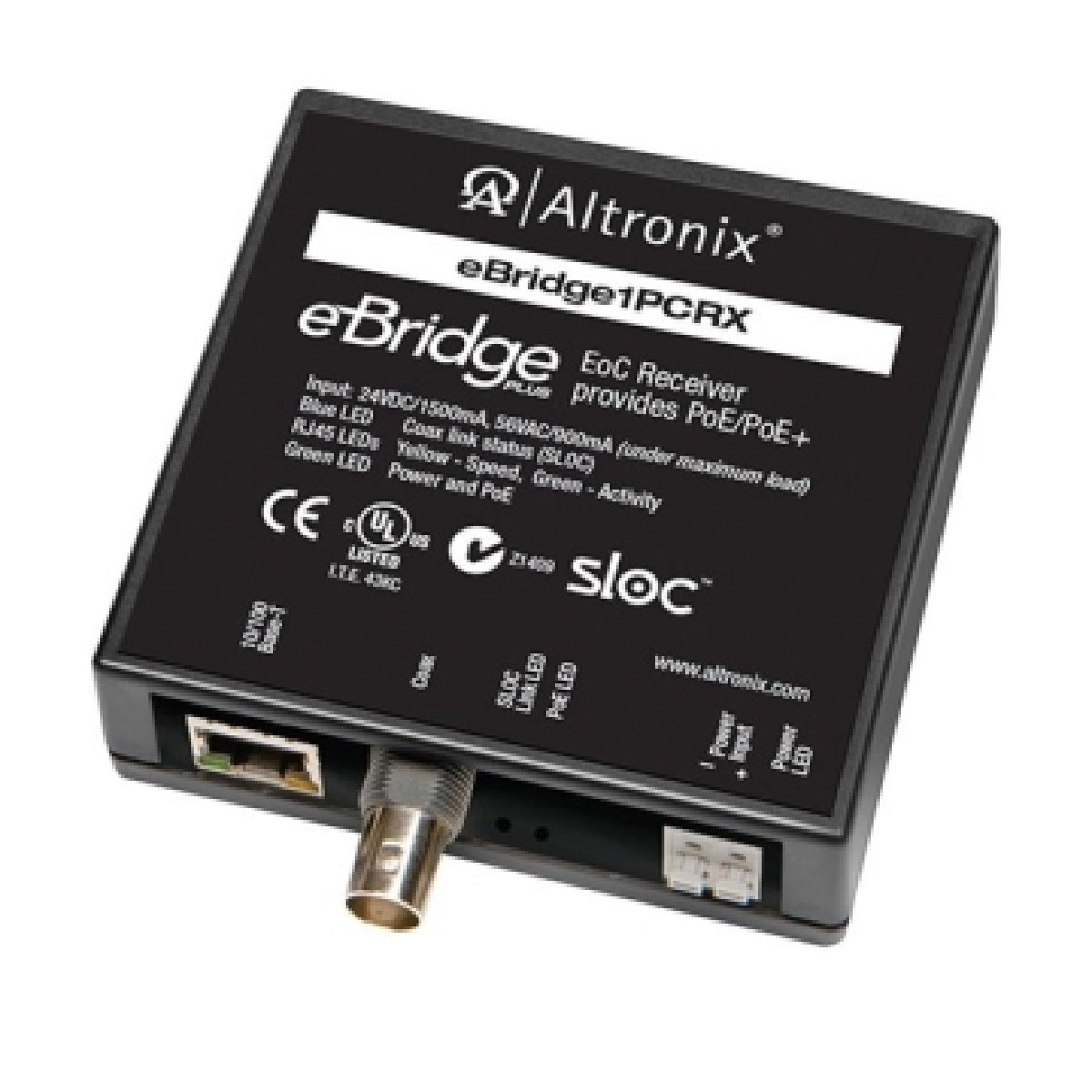 Altronix EBRIDGE1STR EoC Single-Port Adapter Kit, 25Mbps, Passes PoE/PoE+, Includes Receiver and Small Transceiver