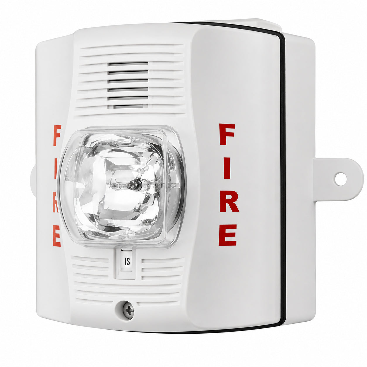 System Sensor P2WHK Horn Strobe, White, Wall Mount, Two-Wire, FIRE Lettering, Outdoor, High Candela