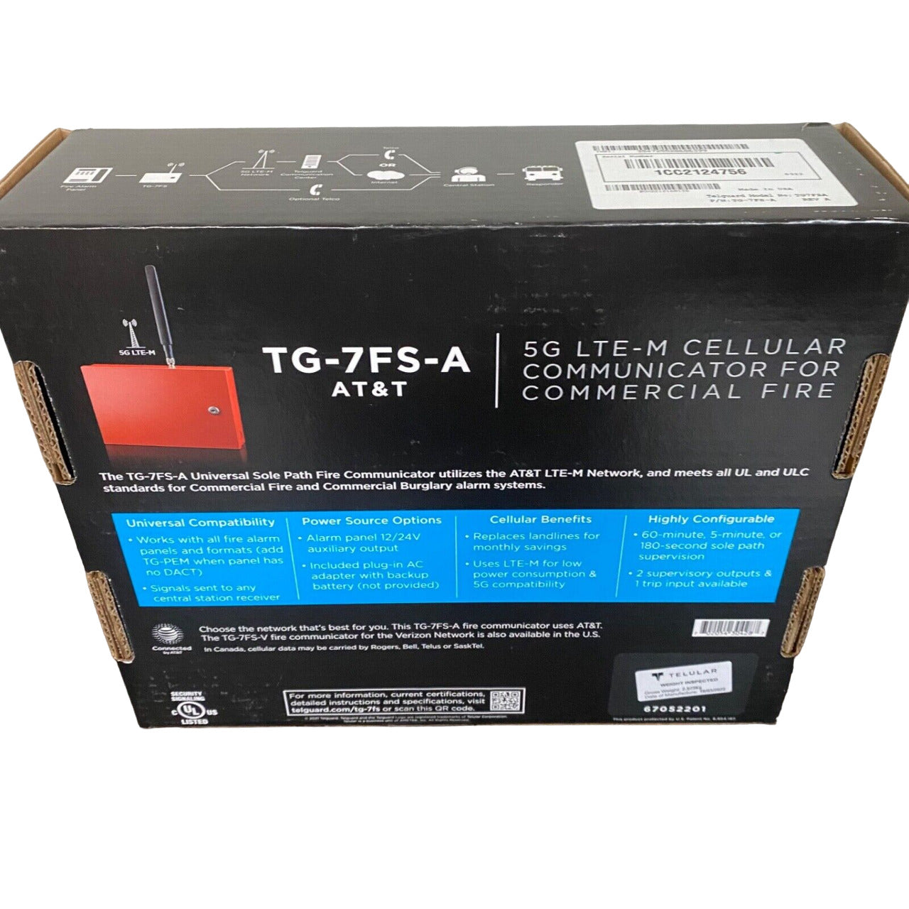 Telguard TG-7FS-A 5G LTE-M Universal Commercial Fire Alarm Communicator