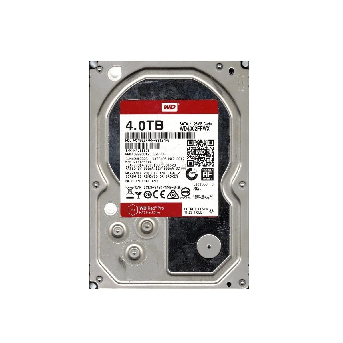 WD4002FFWX-68TZ4N0 Western Digital Red Pro 4TB 7200RPM SATA 6Gbps 128MB Cache 3.5-inch Internal Hard Drive
