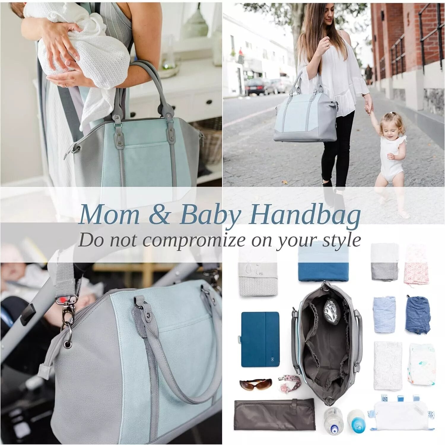Babysense Charmaine Mom And Baby Bag (Grey And Blue)